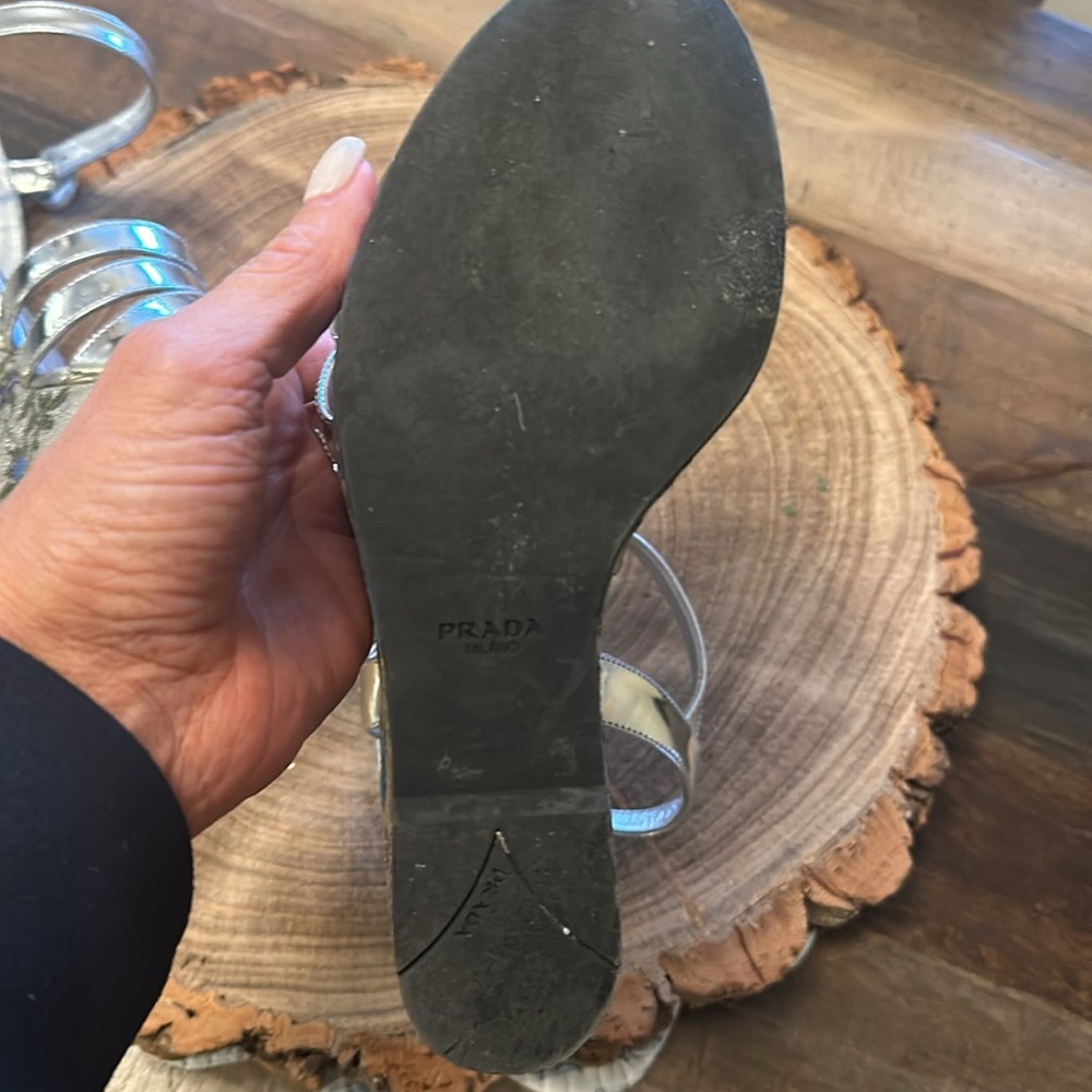 Prada Metallic Silver Brocade Platform Heels - image 6